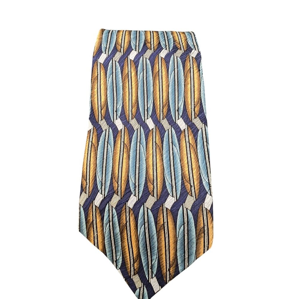 Matrix Mens 100% Silk Tie Geometric Feather Pattern Made In Korea JJ4140